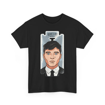 Peaky Blinders Thomas Shelby Unisex Men Women Graphic Funny T Shirt Tee Urban featuring a bold comic-style design of Thomas Shelby's face.