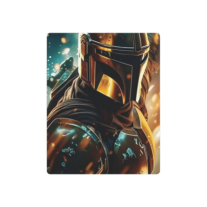 Mandalorian Star Wars Metal Art Poster featuring an intricately designed Bounty Hunter helmet, perfect for luxury wall decor.