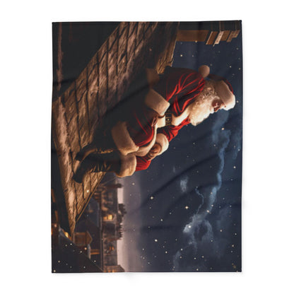 Charming Decorative and Warm Christmas Santa Claus Arctic Fleece Blanket, with a stunning illustration of Santa Claus surrounded by snowflakes and stars, enhancing your holiday celebrations.