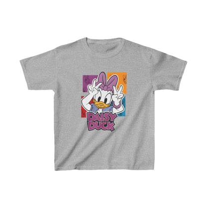 Unisex Kids Daisy Duck Cotton T-Shirt Tee in grey featuring a vibrant Daisy Duck graphic, perfect for playful elegance and comfort.