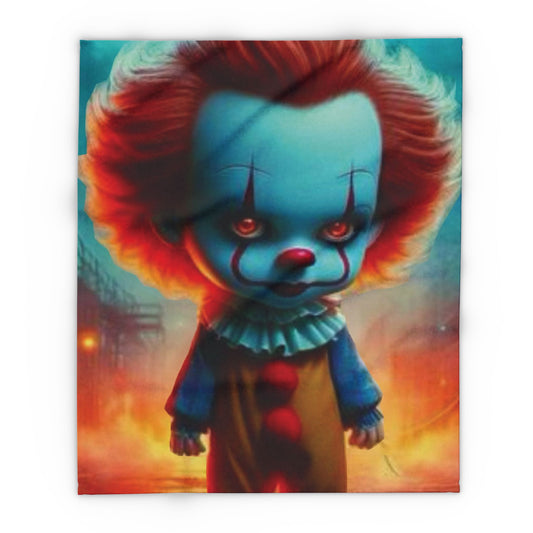 Luxurious Decorative and Warm Halloween Pennywise IT Spooky Arctic Fleece Blanket showcasing an eerie blue clown, ideal for adding a touch of spooky elegance to your Halloween gatherings.