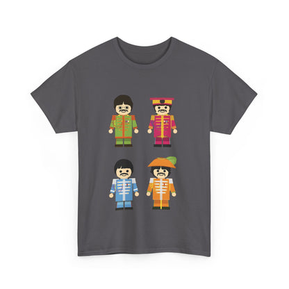 The Toy Beatles Graphic T-Shirt Urban Unisex Cotton Tee showcasing colourful stylized figures of The Beatles, perfect for discerning fans of exquisite pop culture fashion.
