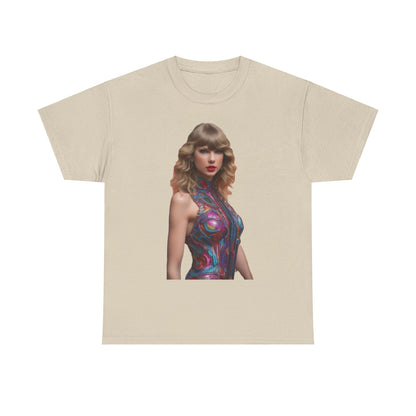 Swifties psychedelic Taylor Swift Heavy Cotton Tee in light beige featuring a vibrant psychedelic design.