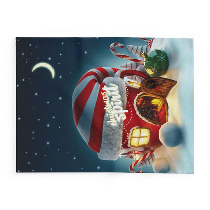 Premium Decorative and Warm Christmas Arctic Fleece Blanket highlighting a vibrant winter-themed design with a cozy cottage and decorations, perfect for winter warmth and style.