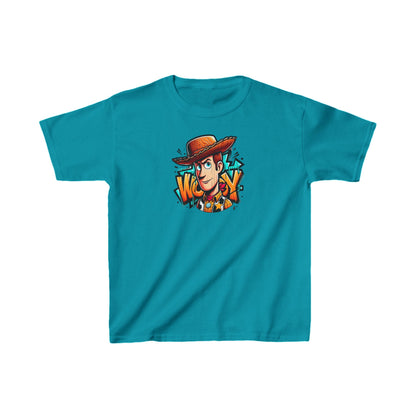 Unisex Children's Woody Toy Story Graphic Cotton Tee in vibrant turquoise, perfect for imaginative adventures.