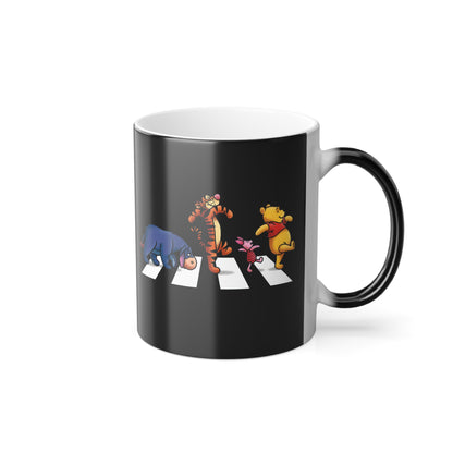 Stylish perspective of the Winnie The Pooh & Friends Abbey Road Colour Morphing Mug - 11oz, displaying the beloved characters crossing the road with elegance.