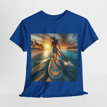Luxury Paddle Board T-Shirt design featuring a vibrant paddleboarding scene, crafted by Dazzling Dreams Studio for water enthusiasts.