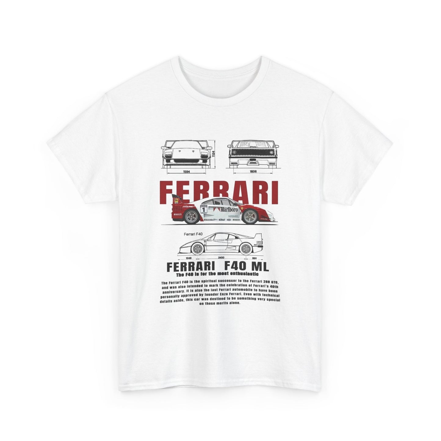 T-Shirt Ferrari F40 Marlboro Graphic Design Tee. Unisex Car Enthusiast Top Mens