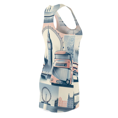 The back view of the Valentina Noir London Pastel Racerback Dress, displaying the racerback style and vibrant pastel colours inspired by London's iconic architecture.