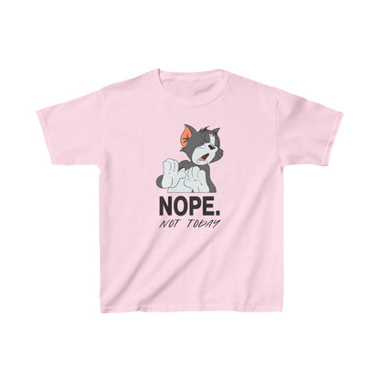 Luxury Child's Tom & Jerry “NOPE” Graphic Unisex Tee Shirt in soft pink, featuring Tom the cat in playful pose with vibrant graphics.