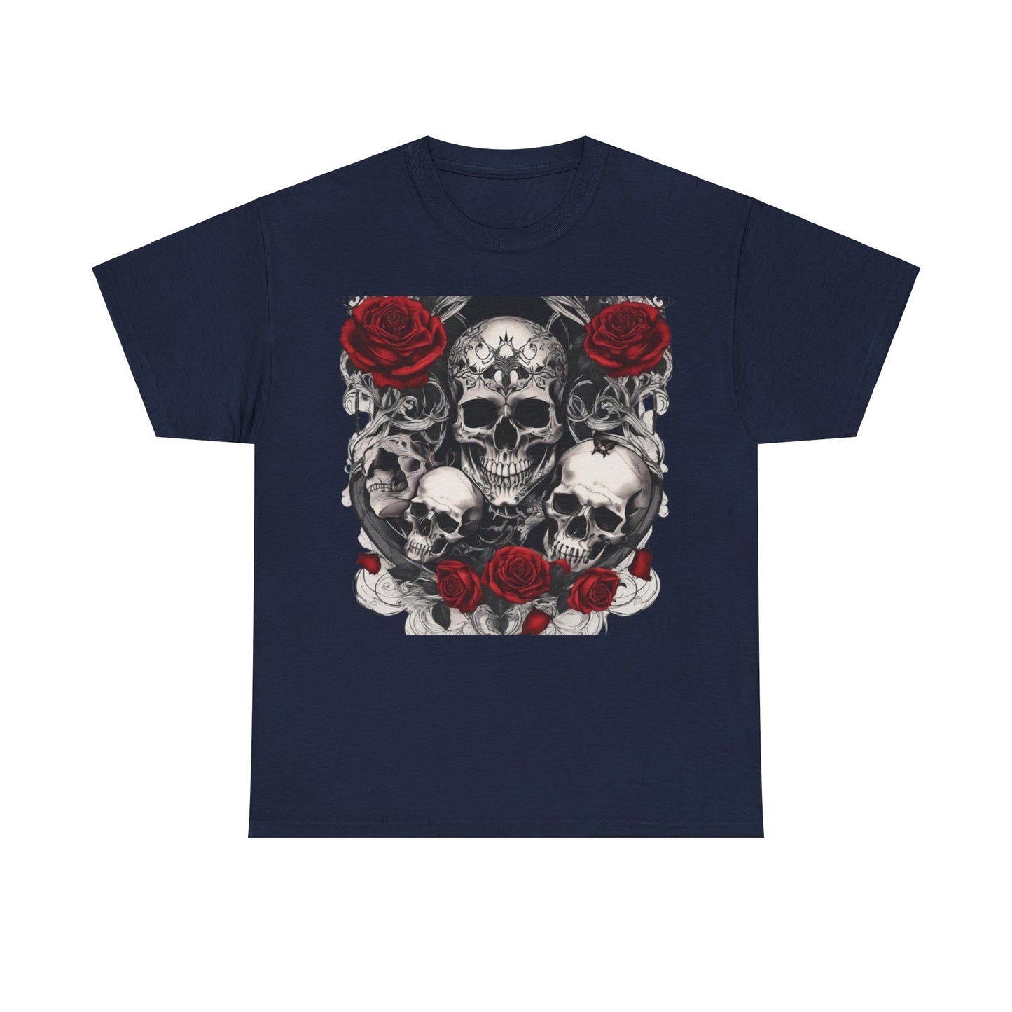 Skulls and Roses Cotton Tee, Unisex Graphic Shirt, 7 color choice