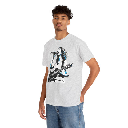 Stylish Legend of Rock Graphic T-Shirt worn by a model, capturing the essence of rock music and contemporary streetwear.