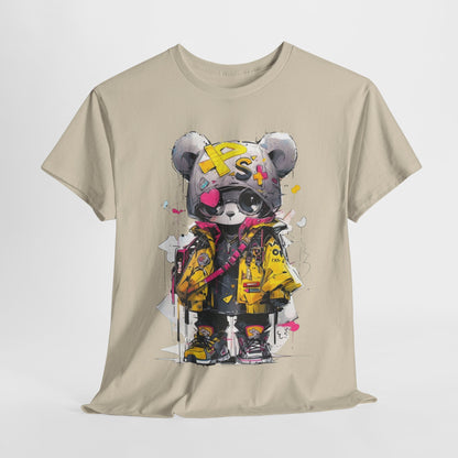 Artistic representation of a men's panda bear t-shirt, highlighting urban fashion elements in a luxurious aesthetic.
