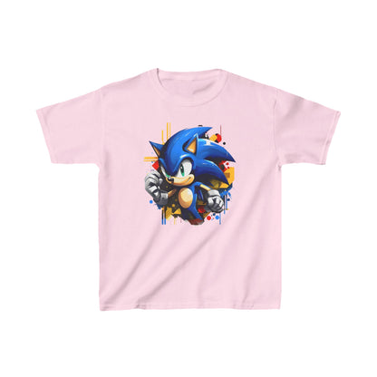 Luxury Child's Sonic The Hedgehog Unisex Graphic Tee Shirt in pink, featuring vibrant artwork of Sonic in a dynamic pose, capturing the essence of speed and adventure.