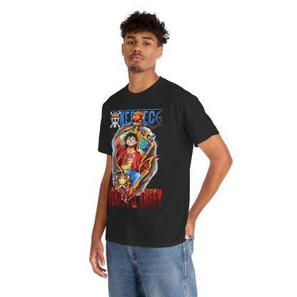 Luxury Monkey D. Luffy T-Shirt featuring vibrant graphic design and iconic branding, perfect for anime enthusiasts and adventure seekers.