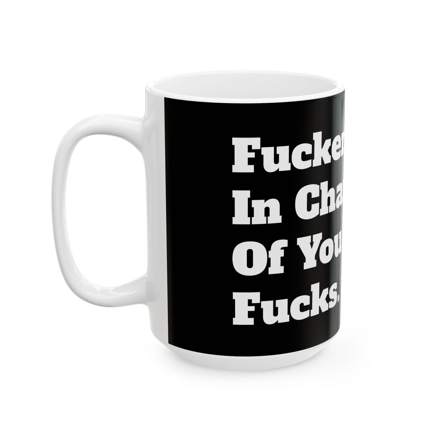 Inappropriate Slogan Ceramic Mug being held by someone laughing, making it the perfect gift for secret Santa and birthdays.