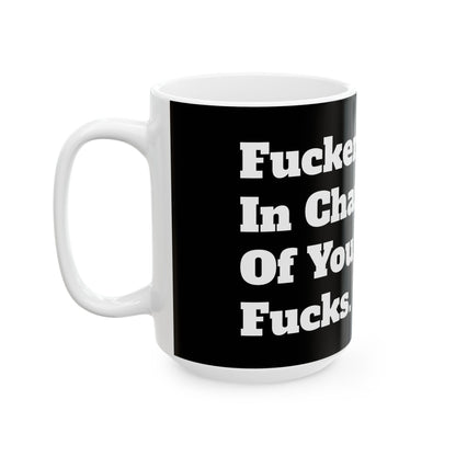 Inappropriate Slogan Ceramic Mug being held by someone laughing, making it the perfect gift for secret Santa and birthdays.