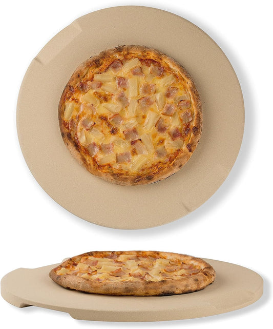 ROCKSHEAT Pizza Stone for BBQ Round Baking Stone for Oven and Grill BBQ Pizza Stone with 4 Handles (38.1 x 1.7cm Round)