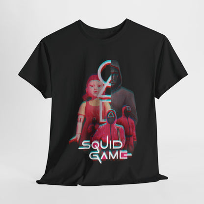 Stylish Squid Game Unisex Graphic Cotton T-Shirt featuring iconic characters from the Netflix series, perfect for urban street fashion.