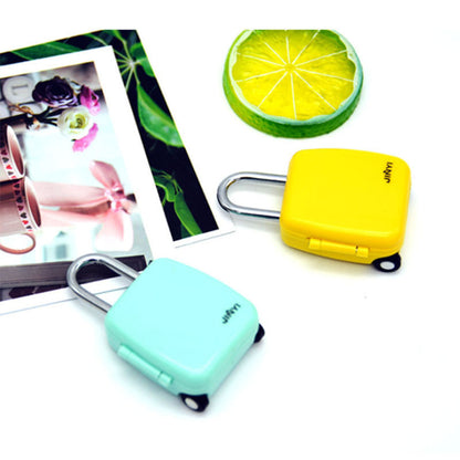 Stylish Creative Luggage Cartoon Luggage Combination Lock Padlock in vibrant yellow and mint green, elegantly designed to secure luggage while adding a touch of colour to travel essentials.