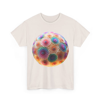 Iridescent Floral Sphere Unisex Cotton Tee Graphic T Shirt in an elegant cream shade with a striking floral sphere graphic on the front.
