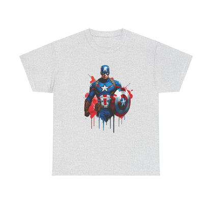 Captain America Graphic Tee in grey, beautifully representing Captain America and his shield in a modern artistic style, perfect for stylish superhero fans.
