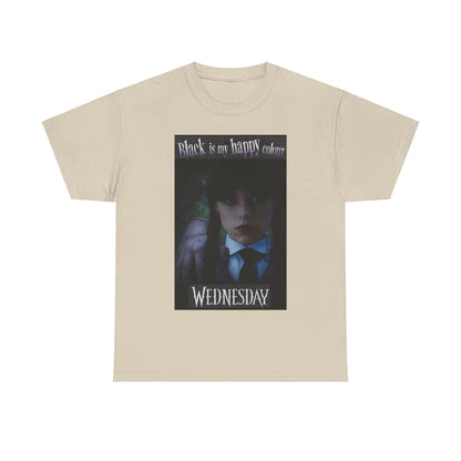 Wednesday Addams Unisex Graphic Tee showcasing an elegant design with a dark theme, ideal for discerning goth enthusiasts in a soft beige colour.