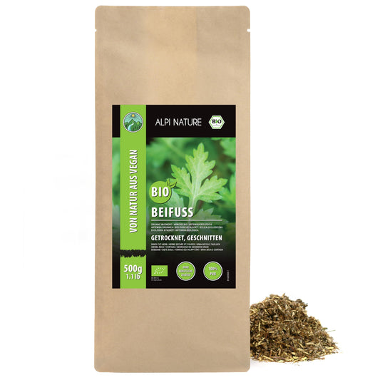 Alpi Nature Organic Mugwort Tea 500g 1.1 lb, Dried and Cut Mugwort Herb, Artemisia vulgaris