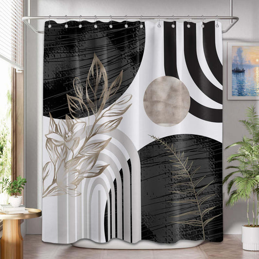 LanZanthic Black and White Shower Curtains for Bathroom Grey Boho Gray Modern Cool Mens Wet Room Shower Curtain, Washable, Waterproof, Cloth Fabric,