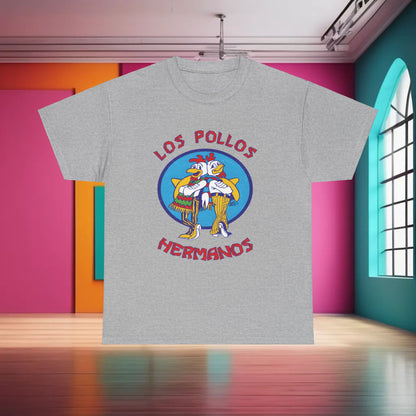 Breaking Bad Los Pollos Logo Graphic T-Shirt in grey, showcasing the iconic Los Pollos Hermanos logo, crafted from high-quality cotton for a refined casual look.