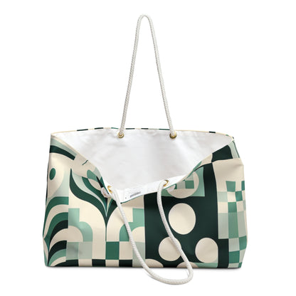 Elegant Daria Bellucci Pastel Green Weekender Bag displayed in a scenic travel setting, showcasing its contemporary aesthetic and vibrant pastel hue from Dazzling Dreams Studio.