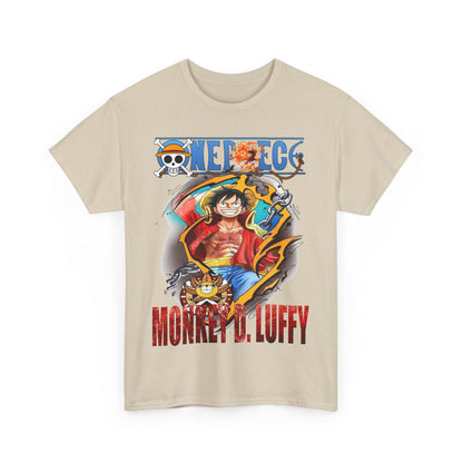 Luxury Monkey D. Luffy t-shirt displayed in a neutral colour, emphasizing premium design elements and vibrant graphics for anime lovers.