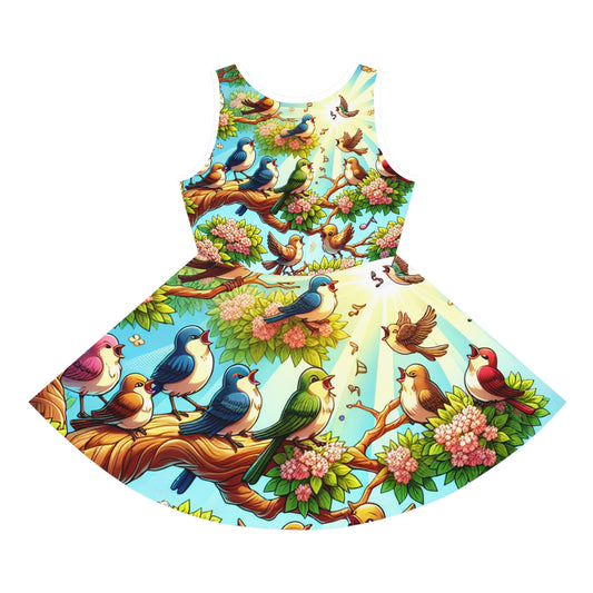 Estella Poppington Girls Summer Sundress with an enchanting bird pattern, designed for comfort and style, ideal for summer playdates.