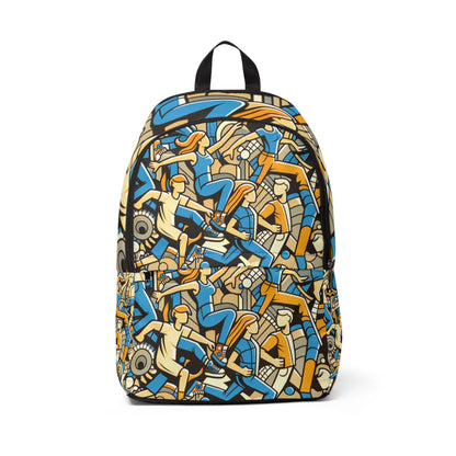 Mosaic Dreams Backpack featuring vibrant cartoon motifs, designed by Dazzling Dreams Studio for a playful yet sophisticated aesthetic.