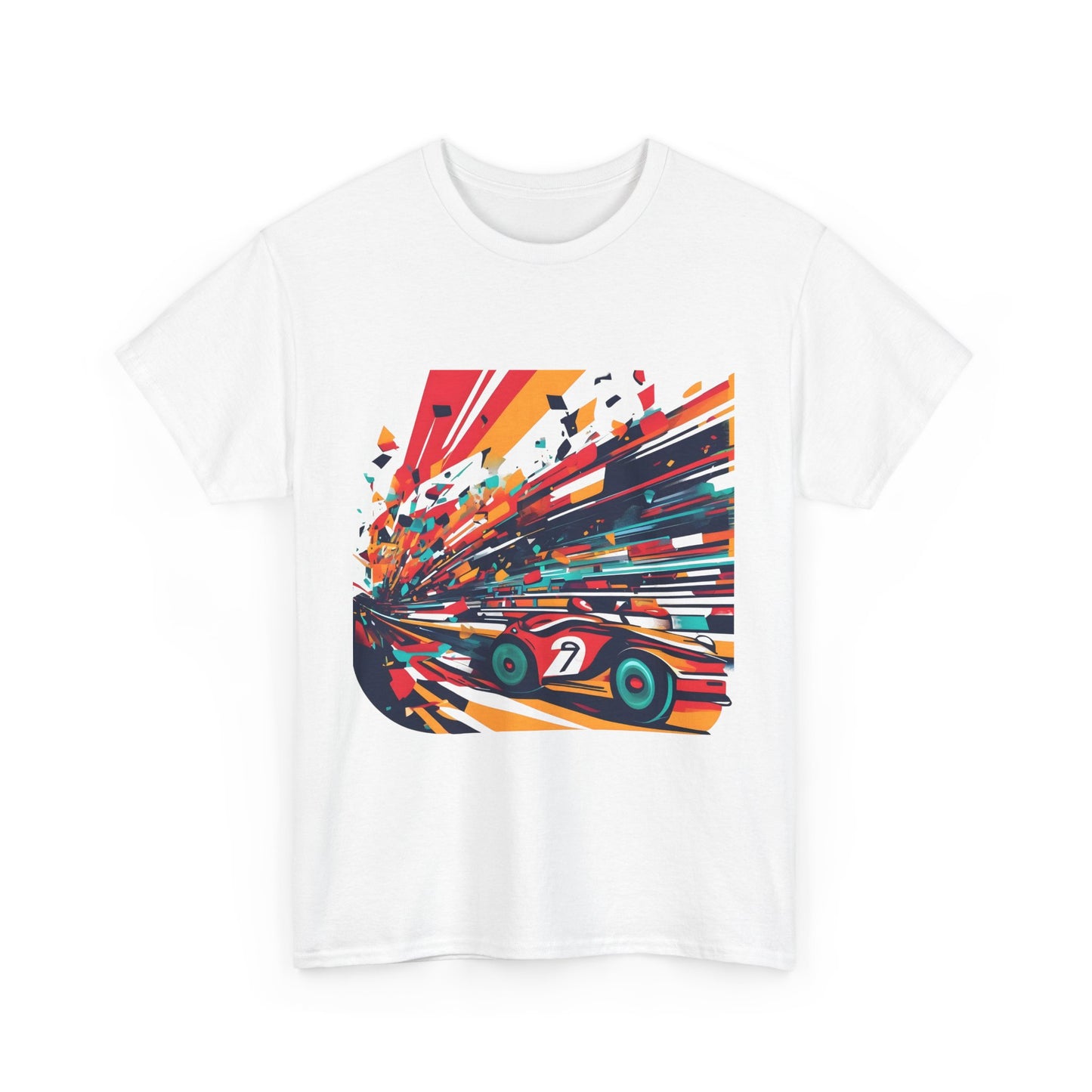 Luxury Retro Racing Vintage Car Graphic T-Shirt showcasing vibrant racing car artwork, designed for urban streetwear enthusiasts, ideal for fashion-forward individuals.