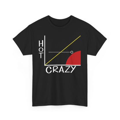 Elegant black graphic t-shirt showcasing the 'Hot vs Crazy' scale, inspired by How I Met Your Mother, perfect for chic casual style.