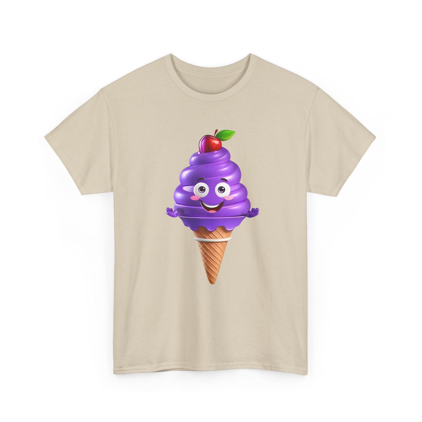 Scoop of Joy: Cartoon Ice Cream Cone Character Tee Unisex Cotton Graphic T Shirt