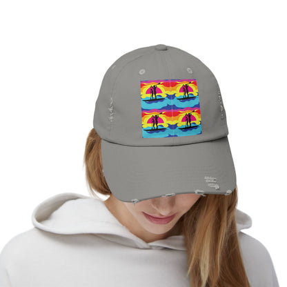 Unisex Distressed Paddleboarders Cap - Unique fantasy design displayed on a model, designed for paddleboard enthusiasts to elevate their style.