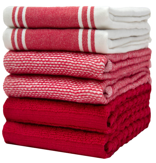Premium Kitchen Towels 6 Pack | Large Cotton Kitchen Hand Towels | Soft & Absorbent Tea Towels with Hanging Loop | Vintage Striped Flat Terry Towel -