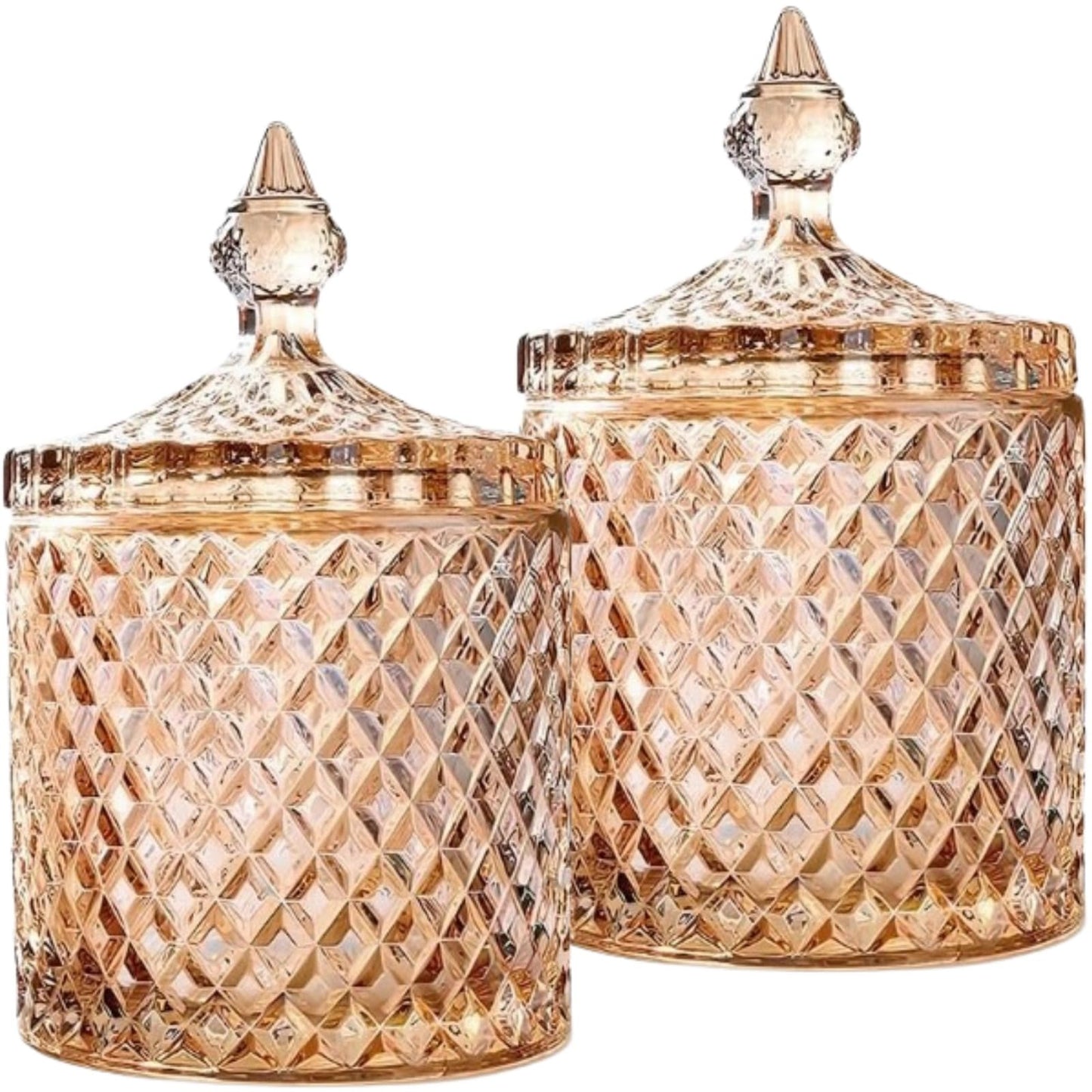 HANFCO? 2Pcs 10oz Glass Cotton Bud Holder Dispenser Cotton Pad Holder Amber Jars With Lid Bathroom Accessory Makeup Vanity Cotton Balls Wool Swab Pads