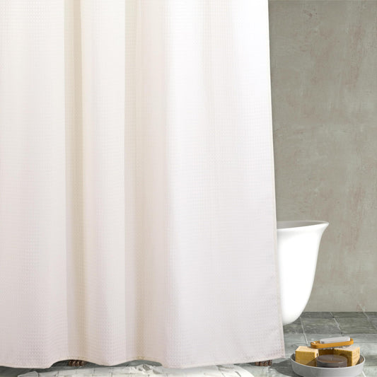 Popkozzi Ivory Waffle Shower Curtain: Heavy Duty Textured Fabric Shower Curtain for Bathroom - Water Repellent Washable Thick Polyester Cloth Bath