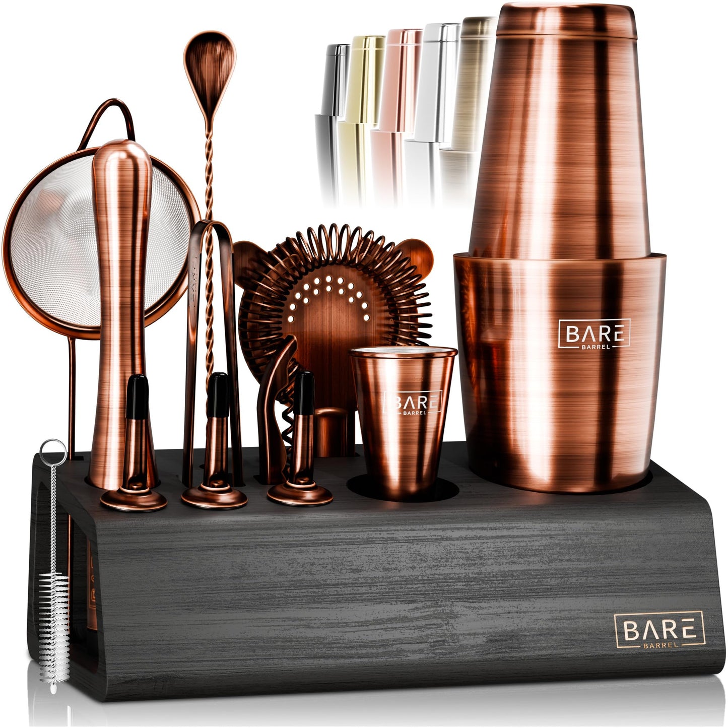 BARE BARREL Cocktail Making Kit | 14-Piece Bartender Kit Cocktail Shaker Set Maker | Bamboo Display Stand & 35 Recipe Cards | Mixology Cocktail Gift