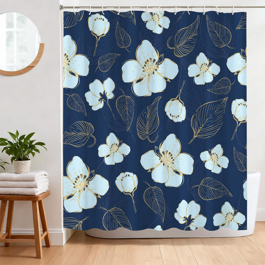 BREASOME Blue Floral Shower Curtain 180 x 180 cm for Bathroom Decor Mould Proof Waterproof Polyester Fabric Bath Curtain with 12 Hooks