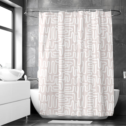 Encasa XO Bathroom Shower Curtains | Heavier Quality Waterproof Fabric | 180x180 cm | 10 free Hooks Included - Boho Maze Beige