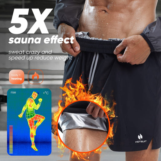 HOTSUIT Mens Sauna Shorts Sweat Sauna Pants Gym Exercise Sweat Sauna Suit Workout Shorts, Black 5XL