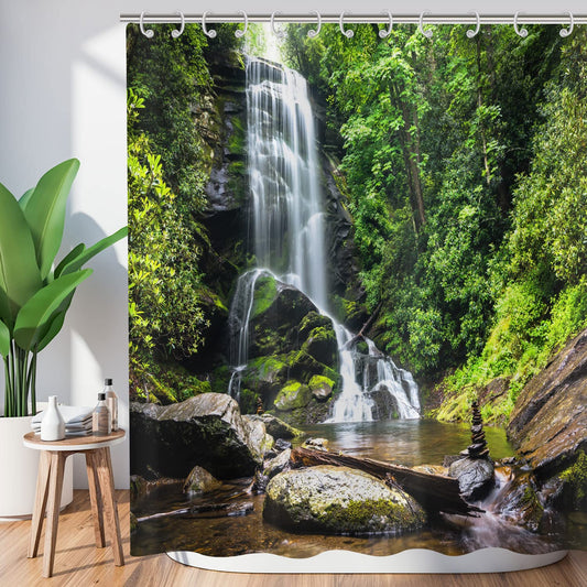 Hnmdmyi Forest Shower Curtain 180x200, Tropical Jungle Rainforest Green Tree Plant Nature Landscape Waterfall Scenery Bathroom Curtains Waterproof