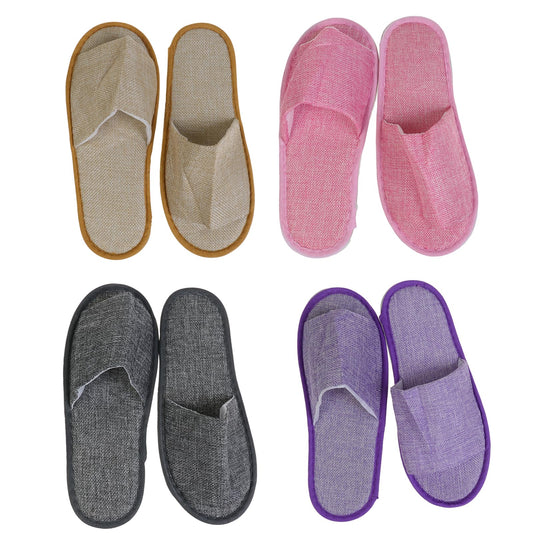 JK Home 4 pairs Disposable Slippers, Non-Slip Open Toe Linen Disposable Spa Slippers Portable Indoor Slippers for Hotel, Travel, Guests and Home,