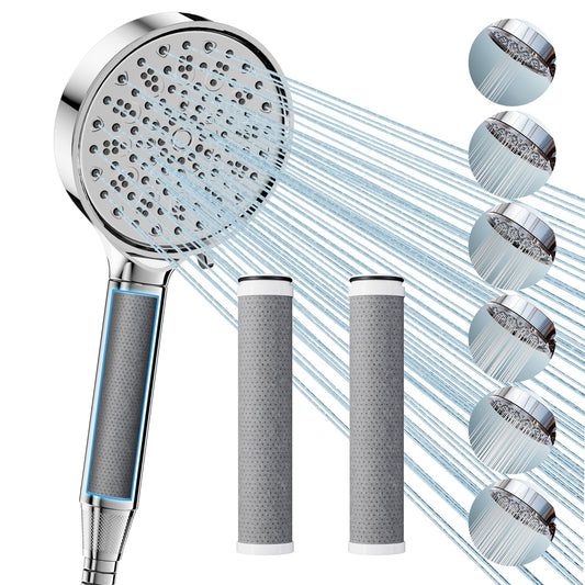 Cobbe Hard Water Filter Shower Head and Hose with 3 Pack 2.0 Carbon Shower Filter, Water Softener Showerhead, 6 Mode High Pressure Shower Heads for