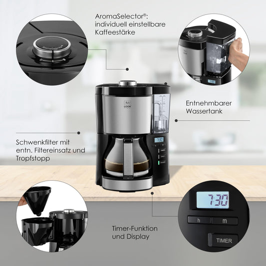 Melitta Filter Coffee Machine, Look V Timer Model, Model Number 1025-08, Stainless Steel, Black