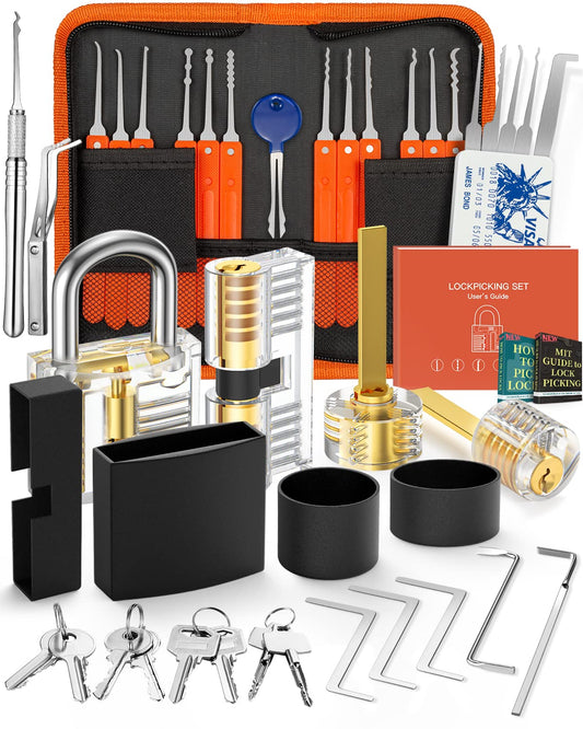 Eventronic 38+4 Lock Picking Kit, [Updated Version] 38-Piece Lock Pick Set with 4 Transparent Training Locks and Zip Case for Lockpicking, E-Guides